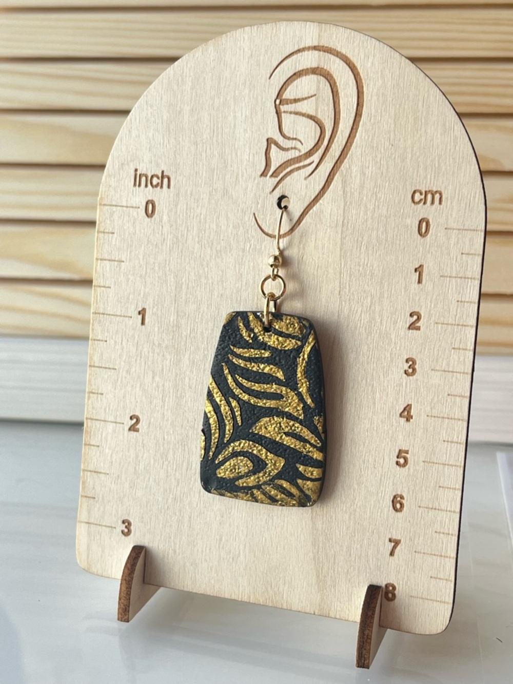 Black and Gold Patterned Polymer Clay Earrings - Picture 2 of 4